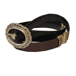 Vtg Brighton Leather Croc Silver Hardware Reversible 4 Opt. Women Belt